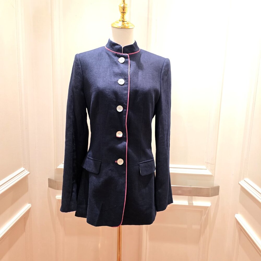 TOM JAMES Women's Custom Blazer | Navy and Pink interior striping